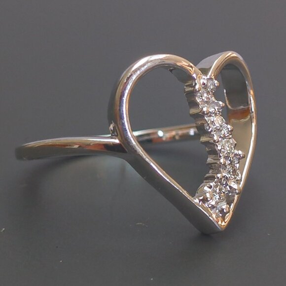 10k White Gold Open Heart Diamond Ring, Size 6.75 - Picture 6 of 16
